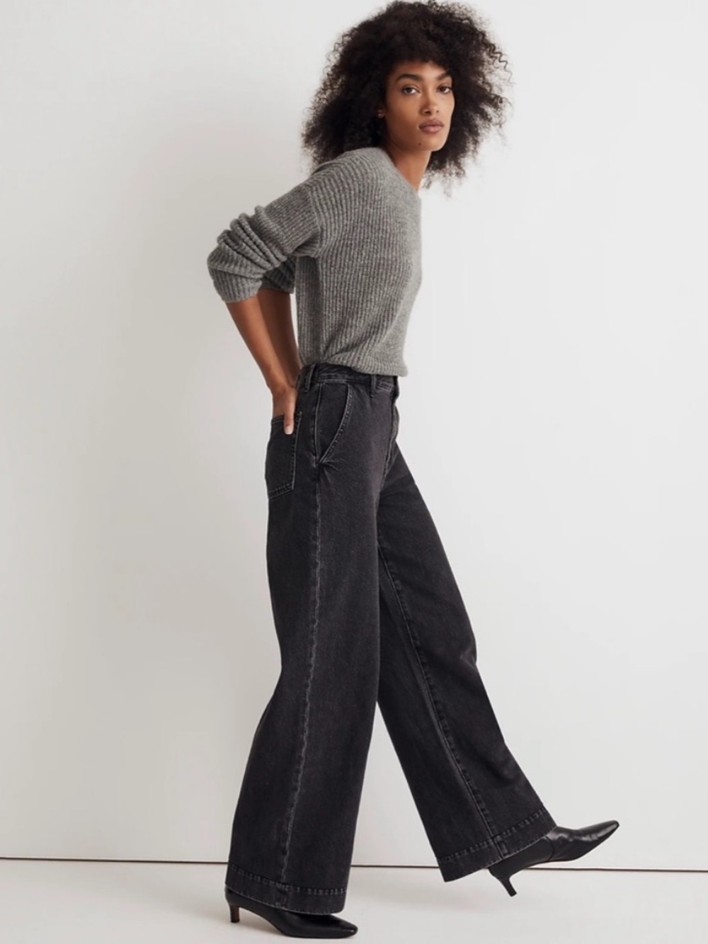 Madewell Superwide-Leg Button Fly Jeans in Washed Black